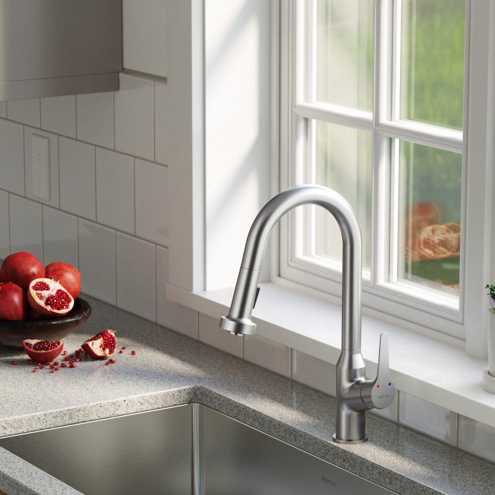 Karran Dockton Single-Handle Pull-Down Sprayer Kitchen Faucet, Stainless Steel