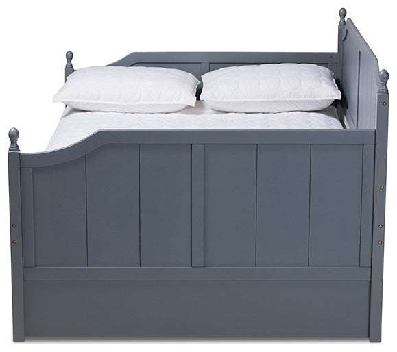 Lainey Traditional Farmhouse Full Daybed With Twin Trundle, Gray