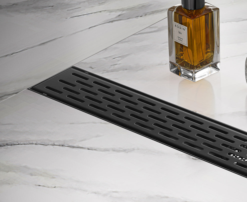Linear Floor Drain with Removable Decorative Cover UPC certified, Matt Black, 24"