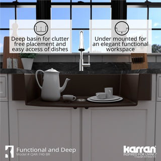 Karran Retrofit Farmhouse Quartz 34" Single Bowl Sink Kit, Brown