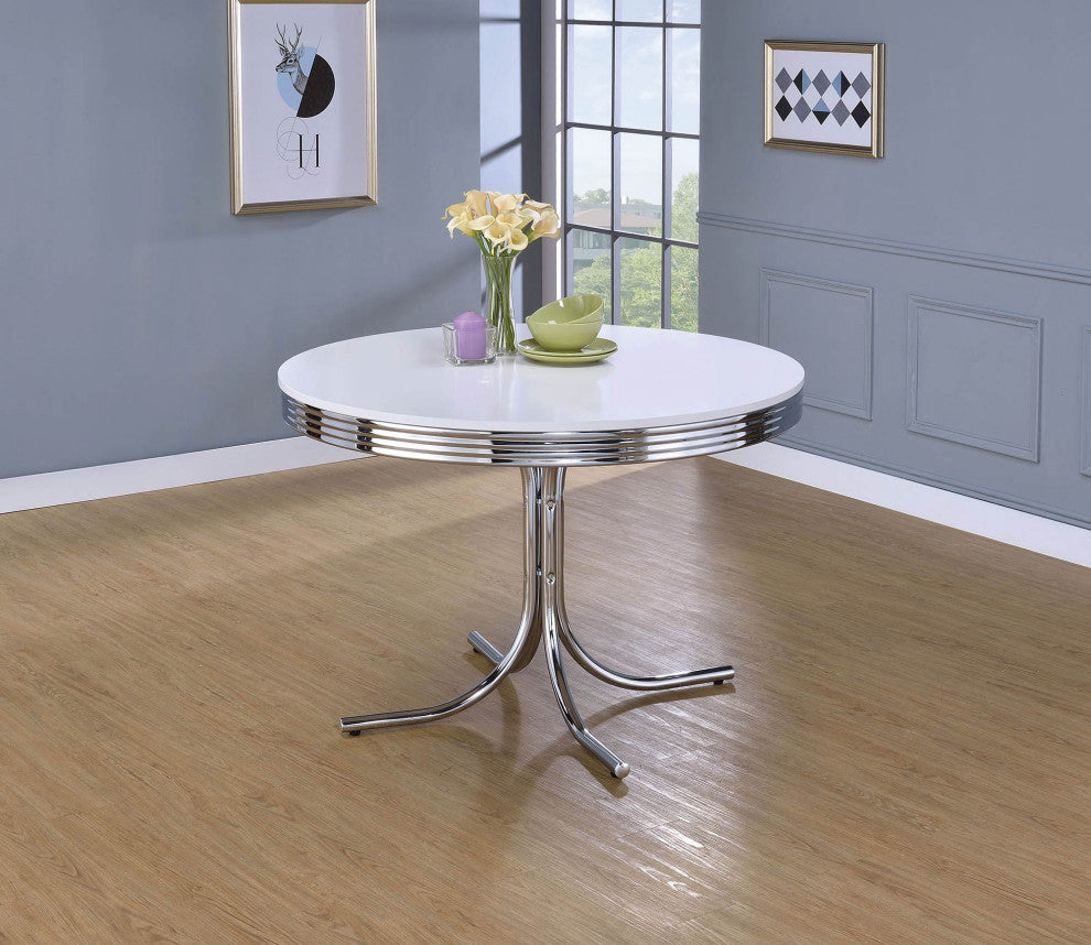 42 inches Round Dining Table with Metal Base, White