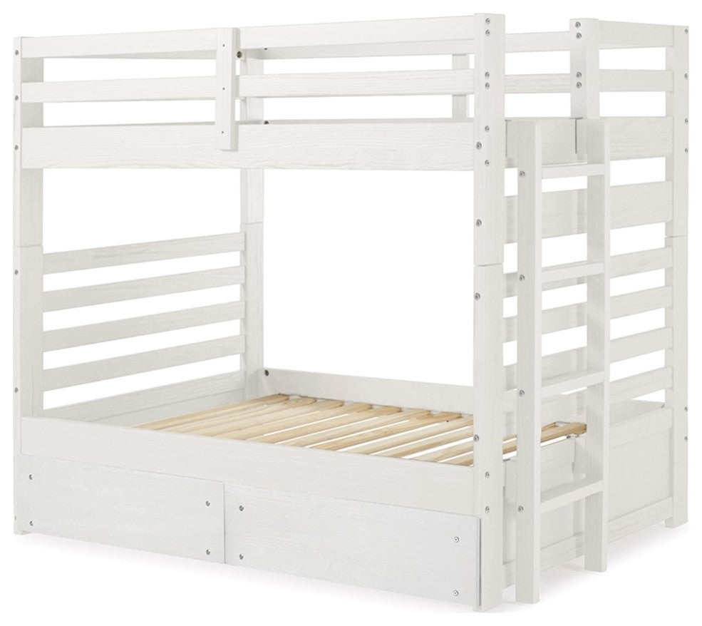 My Bed Now Everest Twin-over-Twin 2-Drawer Wood Bunk Bed with Ladder in White