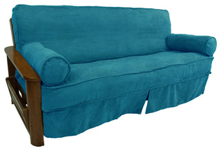 Solid Microsuede Full Futon Slipcover Set, Aqua Blue