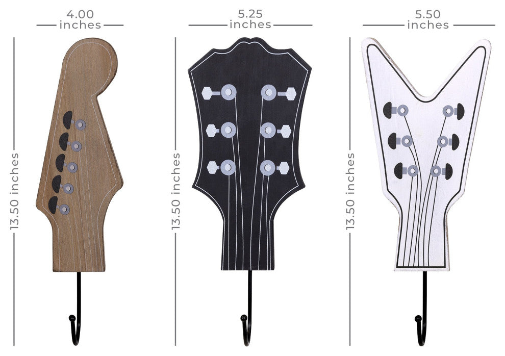 Set of Three Guitar Headstock Wall Hooks