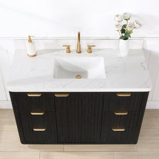 Vinnova Cadiz Bath Vanity, Composite Stone Top, Black, 48", No Mirror