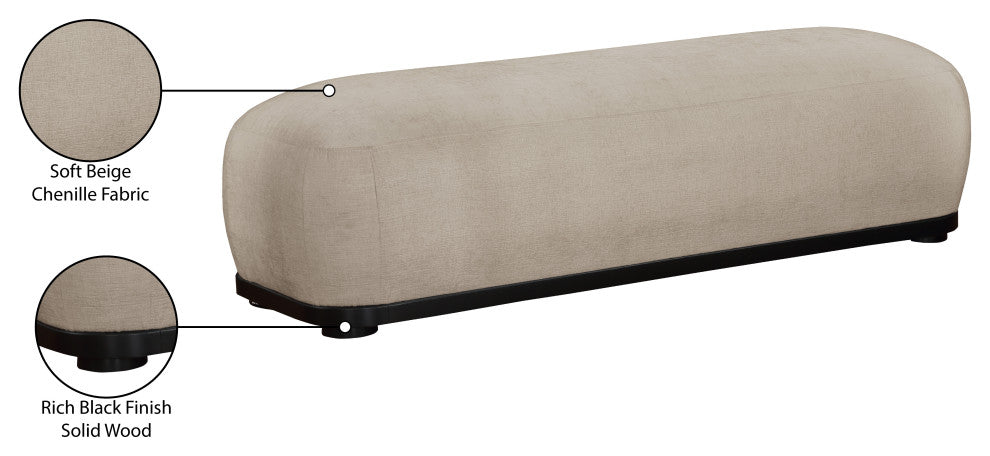 Calum Upholstered Bench, Beige, Chenille Fabric, Black Finish