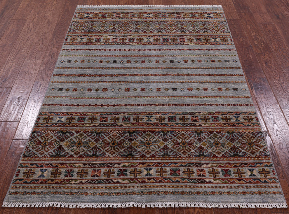 4' 2" X 5' 11" Khorjin Super Kazak Hand-Knotted Rug - Q12514