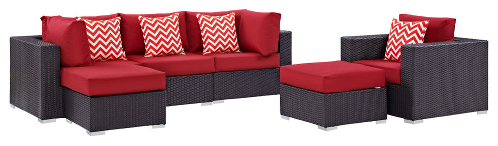 Espresso Red Convene 6 Piece Outdoor Patio Sectional Set