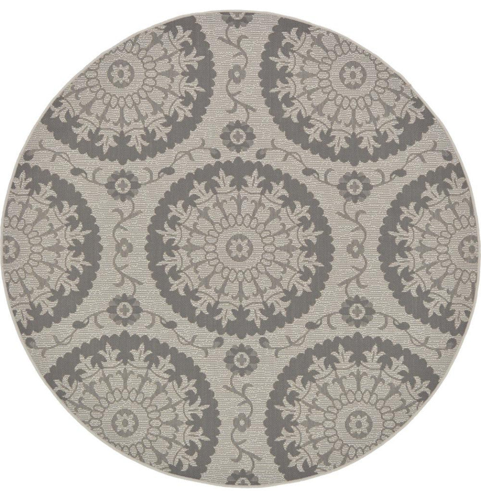 Rug Unique Loom Outdoor Botanical Gray Round 6' 0 x 6' 0