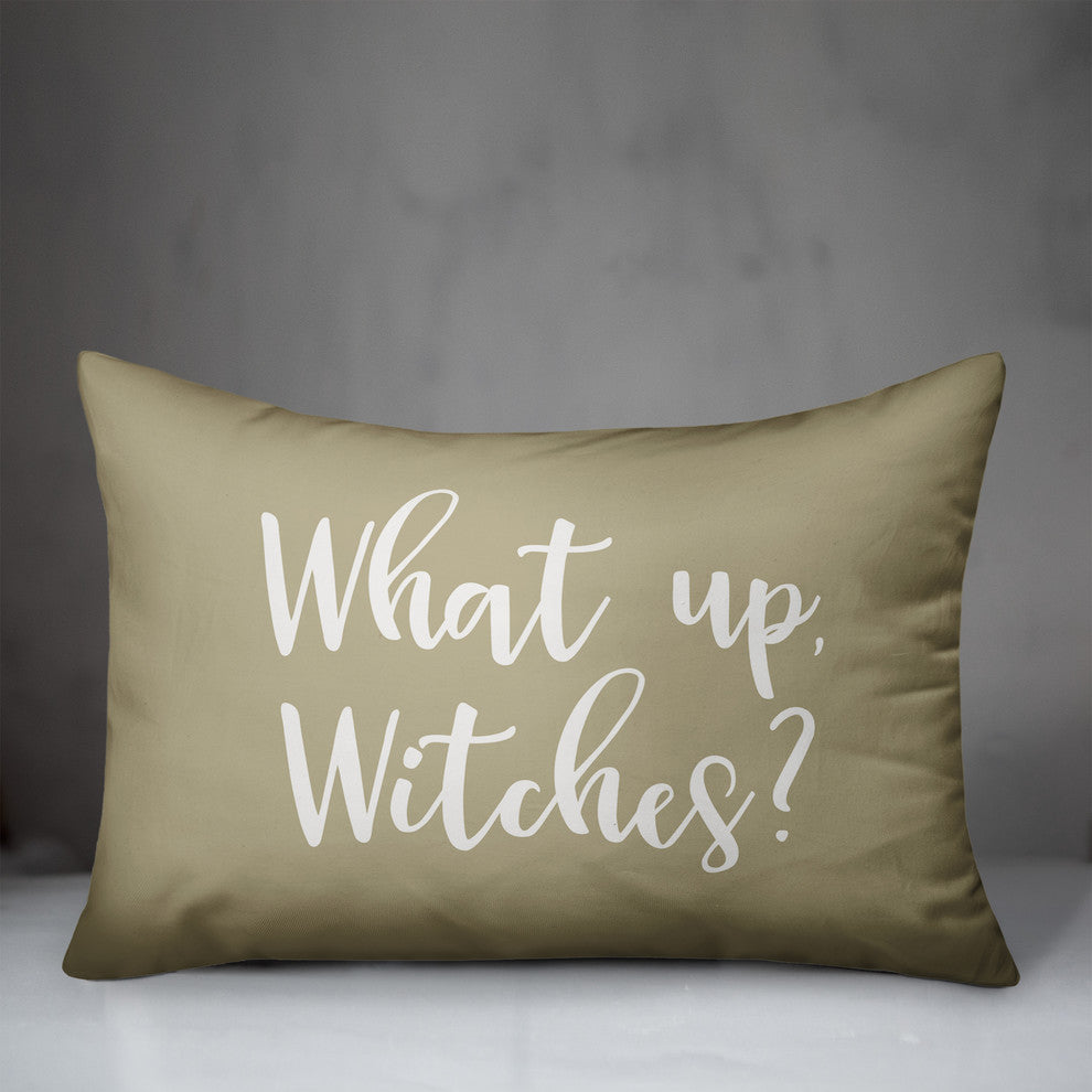 What Up, Witches? Lumbar Pillow, Beige, 14"x20"
