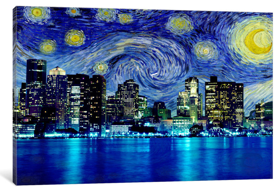 "Boston, Massachusetts Starry Night Skyline" by iCanvas, 40x26x1.5"