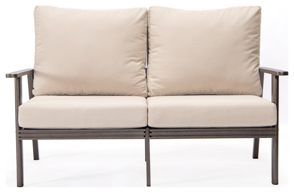 LeisureMod Walbrooke 3-Piece Patio Set With Brown Aluminum Frame and Cushions