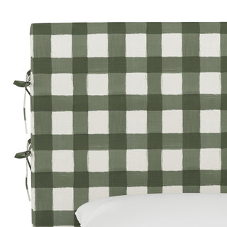 Bern King Slipcover Headboard With Ties, Buffalo Square Sage