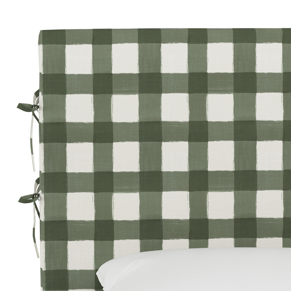 Bern King Slipcover Headboard With Ties, Buffalo Square Sage