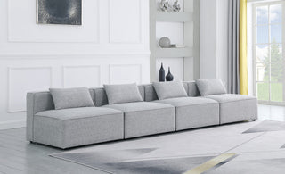 Cube Upholstered Modular Sofa, Gray, 4-Piece: 4 Armless Chair, Linen Texured Fabric