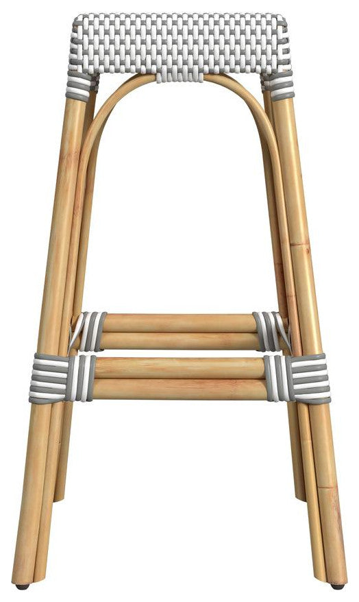 Company Robias Rectangular Rattan 30 Bar Stool, Gray and White Dot