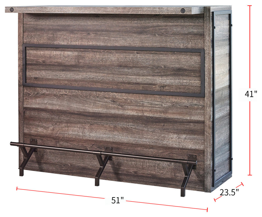 Wood and Metal 5-Shelf Bar Unit, Aged Oak