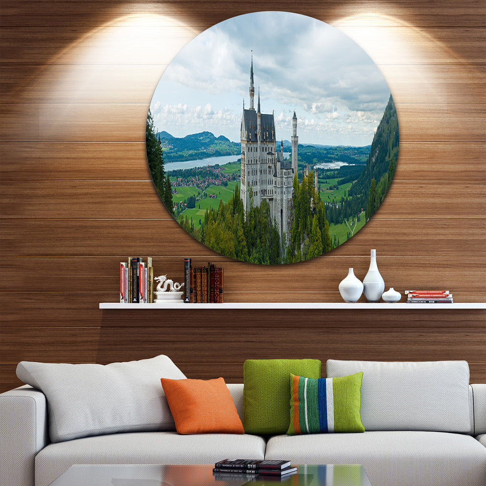 Castle Neuschwan Landscape, Photo Round Metal Wall Art, 36"