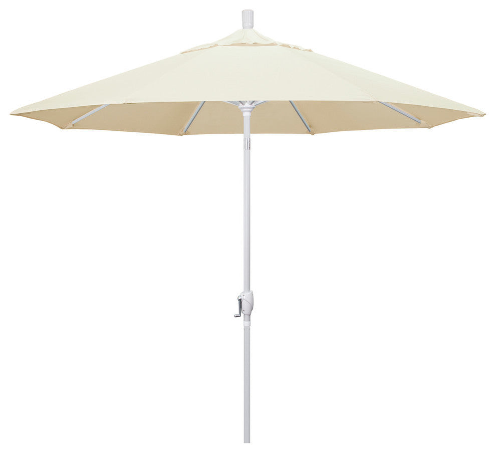 9' Matted White Push-Button Tilt Crank Aluminum Umbrella, Canvas Pacifica