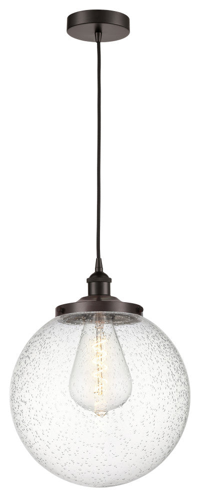 Beacon 1 Light Mini Pendant, Oil Rubbed Bronze, Seedy Glass