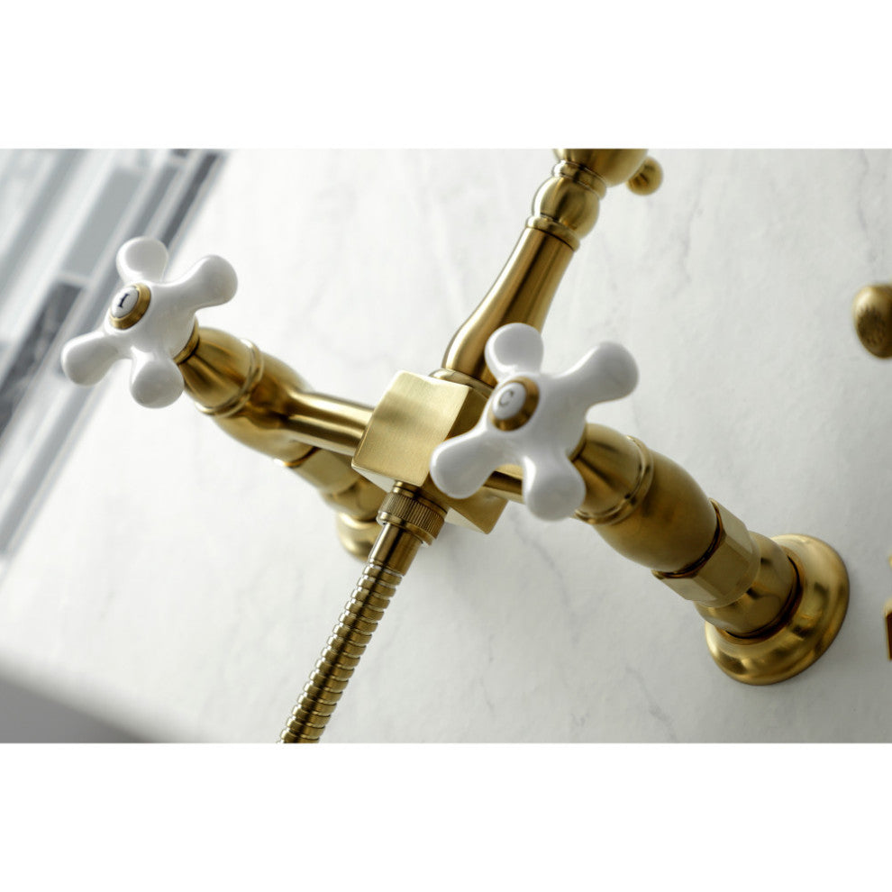 KS126XPXBS-P Heritage Wall Mount Bridge Kitchen Faucet with Brass Sprayer, Brush