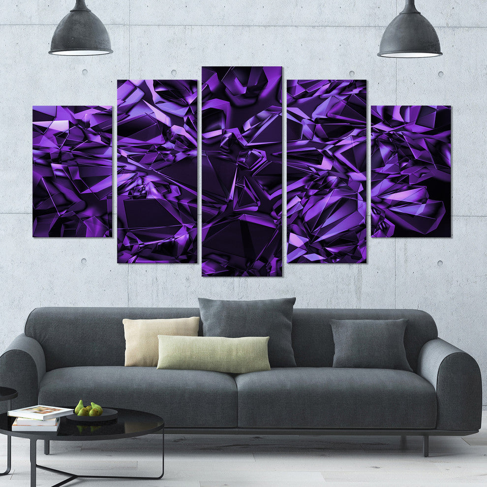 Purple Crystal Texture Design, Contemporary Canvas Art Print, 60"x32", 5 Panels
