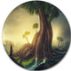 Giant Tree With Woman, Digital Art Round Metal Wall Art, 23"