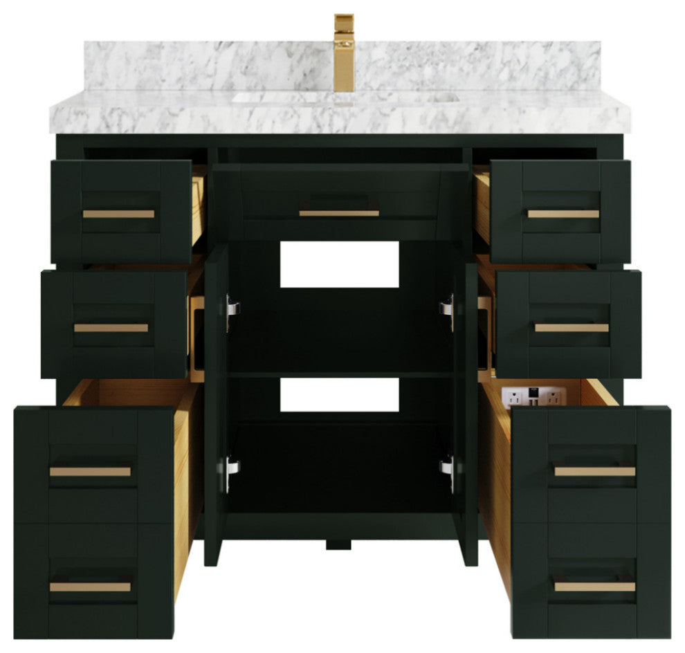 Cambridge 42 Single Sink Bath Vanity in Dark Forest Green 2" Carrara Marble