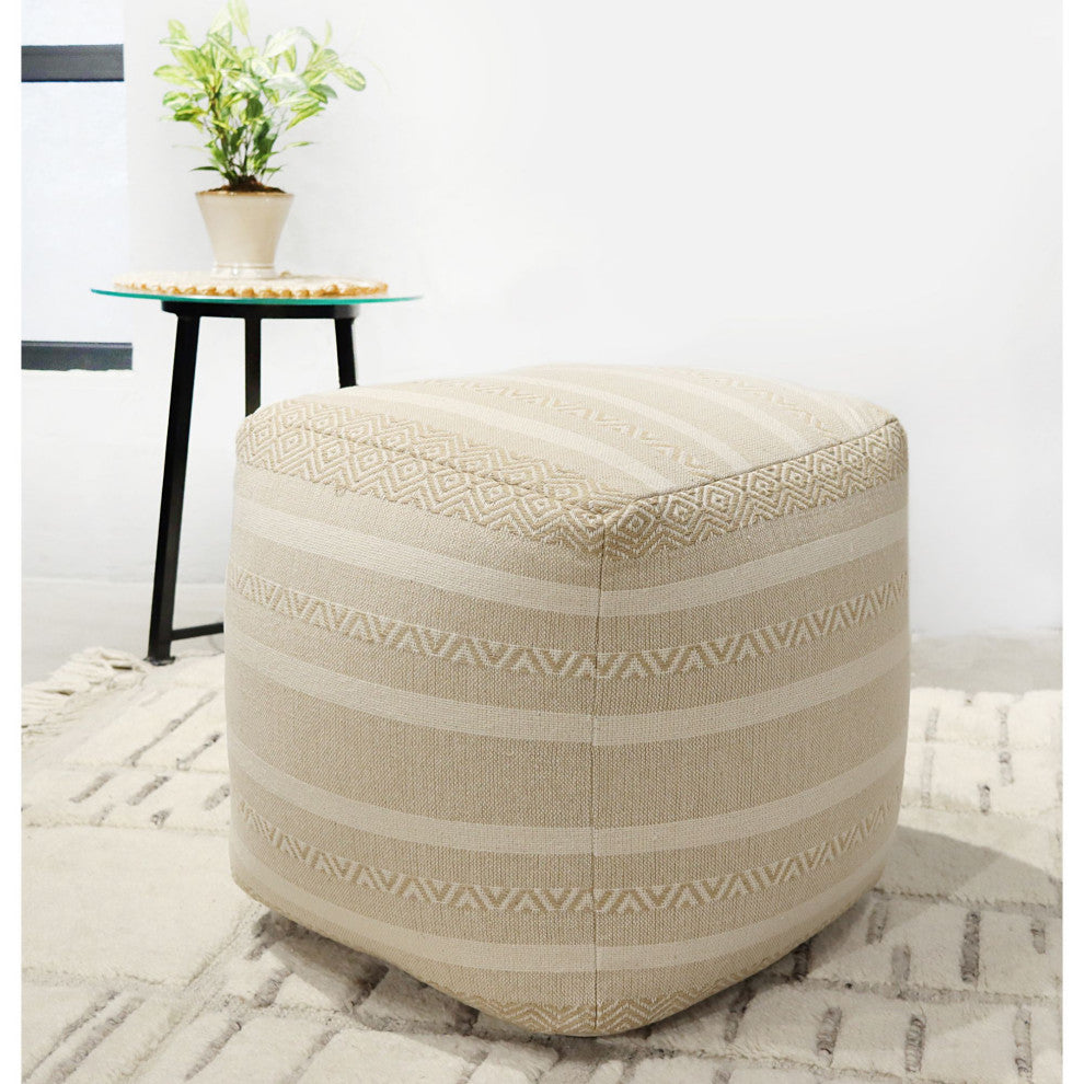 Natural Hand-woven Edith Pouf, 18" Cube