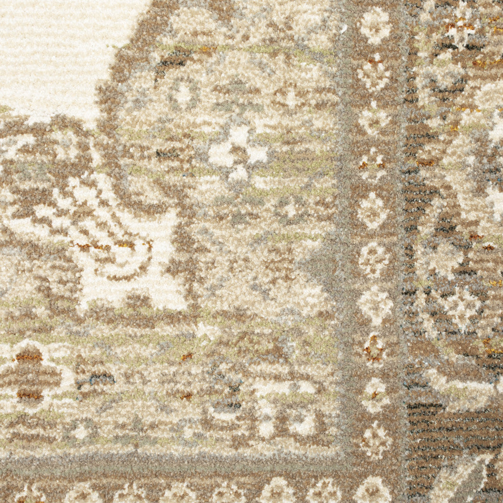 Adeline Distressed Medallion Beige and Ivory Area Rug, 3'3"x5'2"