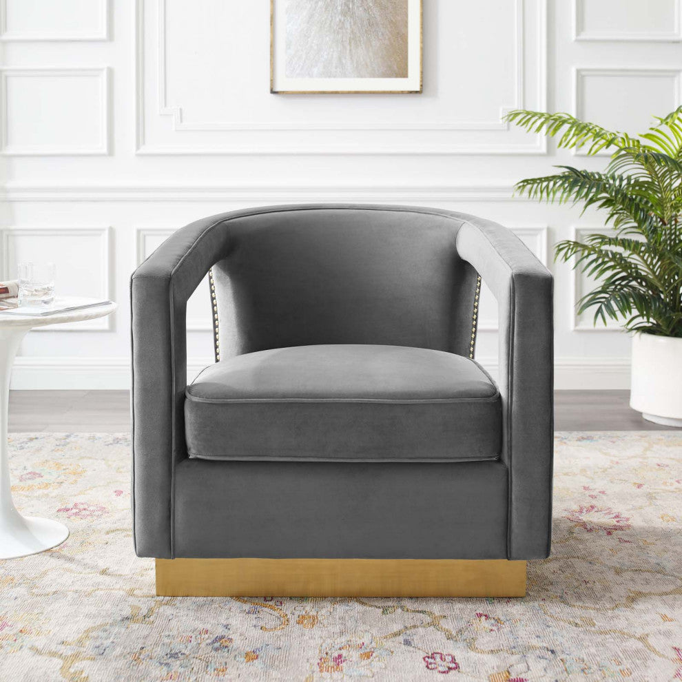 Armchair Accent Chair, Velvet, Gray, Modern, Living Lounge Hospitality