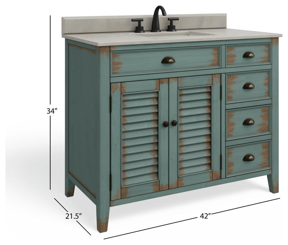 The Calusa Bathroom Vanity, Turquoise, 42", Single Sink, Freestanding