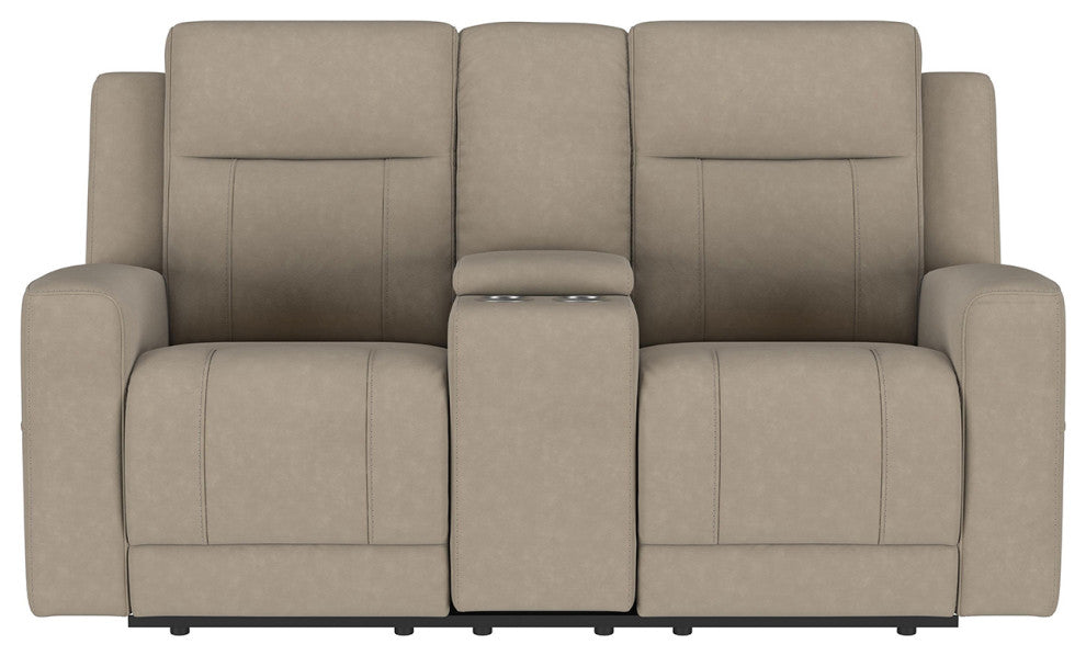 Leatherette Manual Motion Reclining Loveseat With Cup Holders, Taupe