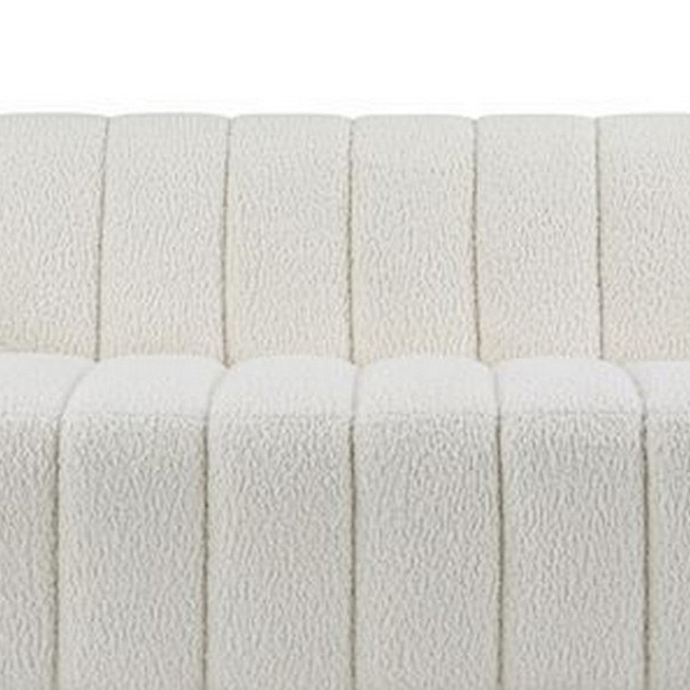 Benzara BM262233 Sofa With Textured Fabric and Vertical Channel Tufting, White