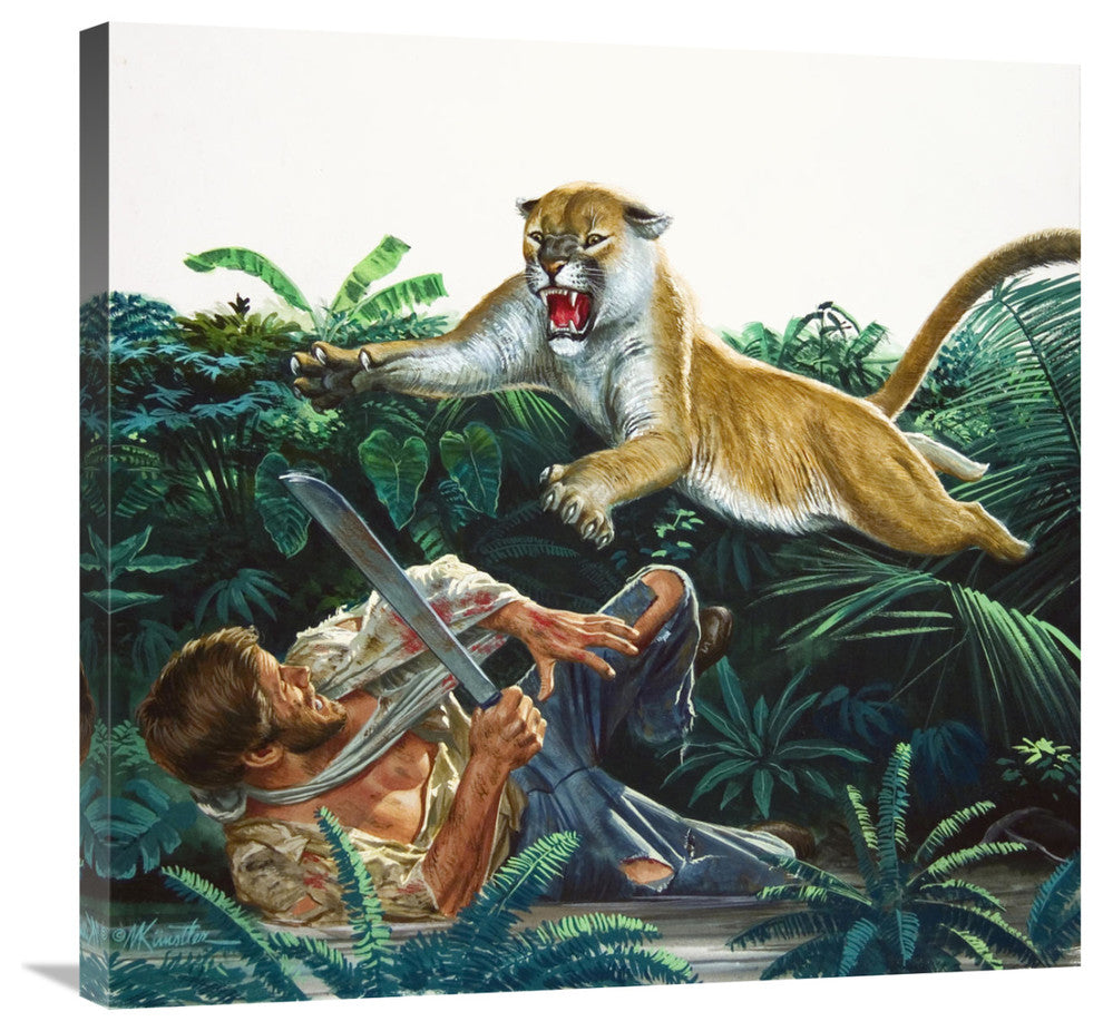 "Cougar Attack" Stretched Canvas Giclee by Mort Kunstler, 30x30"