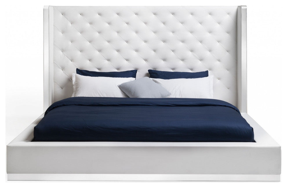 HomeRoots 60" X 91" X 91" White Faux Leather Bed King