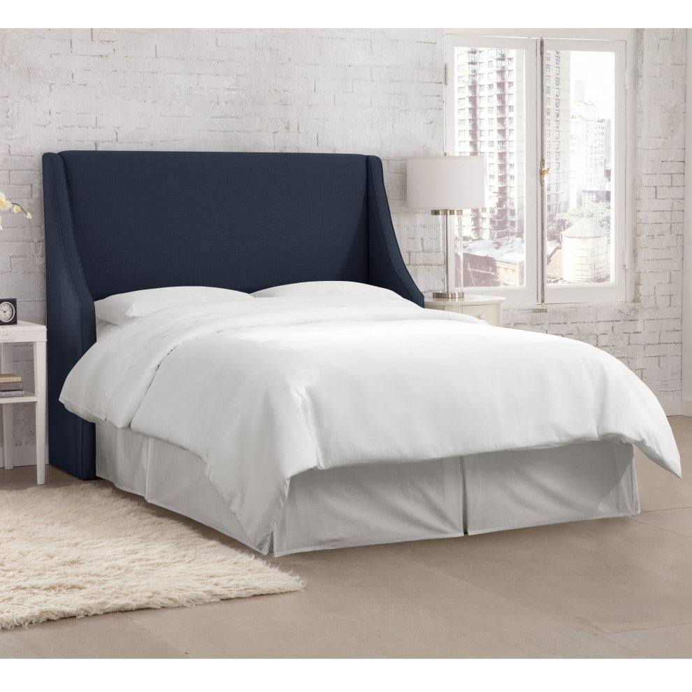 Wingback Headboard, Linen Navy, Queen