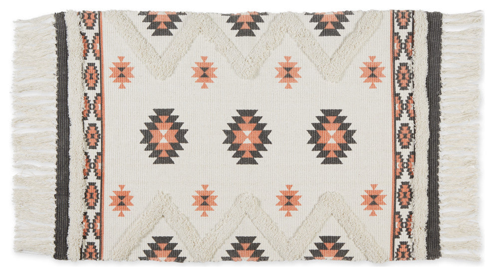 Gray And Blush Printed Off-White Hand-Loomed Shag Rug 2x3 ft.