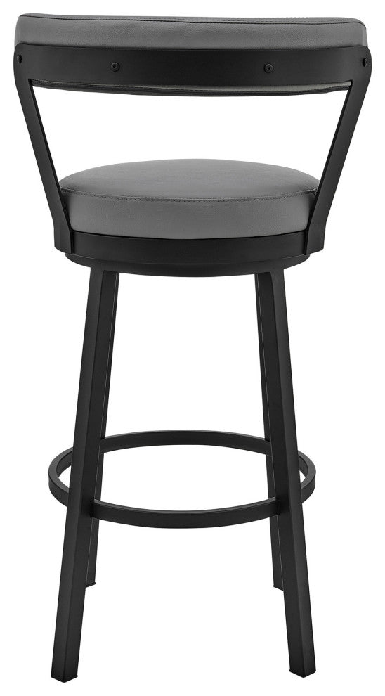 30" Chic Gray Faux Leather With Black Finish Swivel Bar Stool