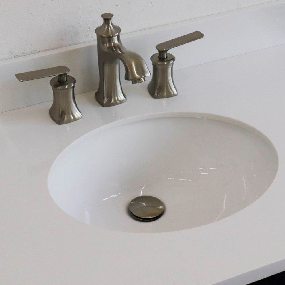 37" Single Sink Vanity, Blue Finish With White Engineered Stone Top