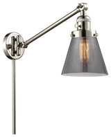 Small Cone 1-Light LED Swing Arm Light, Polished Nickel, Glass: Smoked