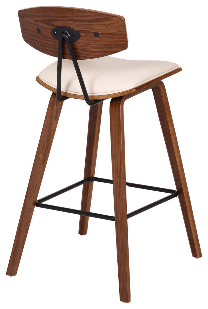 26" Cream Faux Leather Mid Century Modern Bar Stool