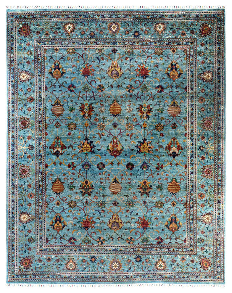 Tribal One-of-a-Kind Hand-Knotted Area Rug Light Blue, 9' 2" x 11' 4"
