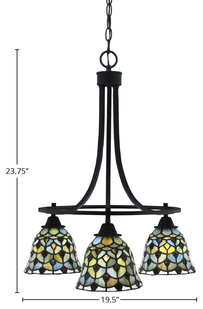 Paramount Downlight 3-Light Chandelier, Matte Black, 7" Earth Star Art Glass