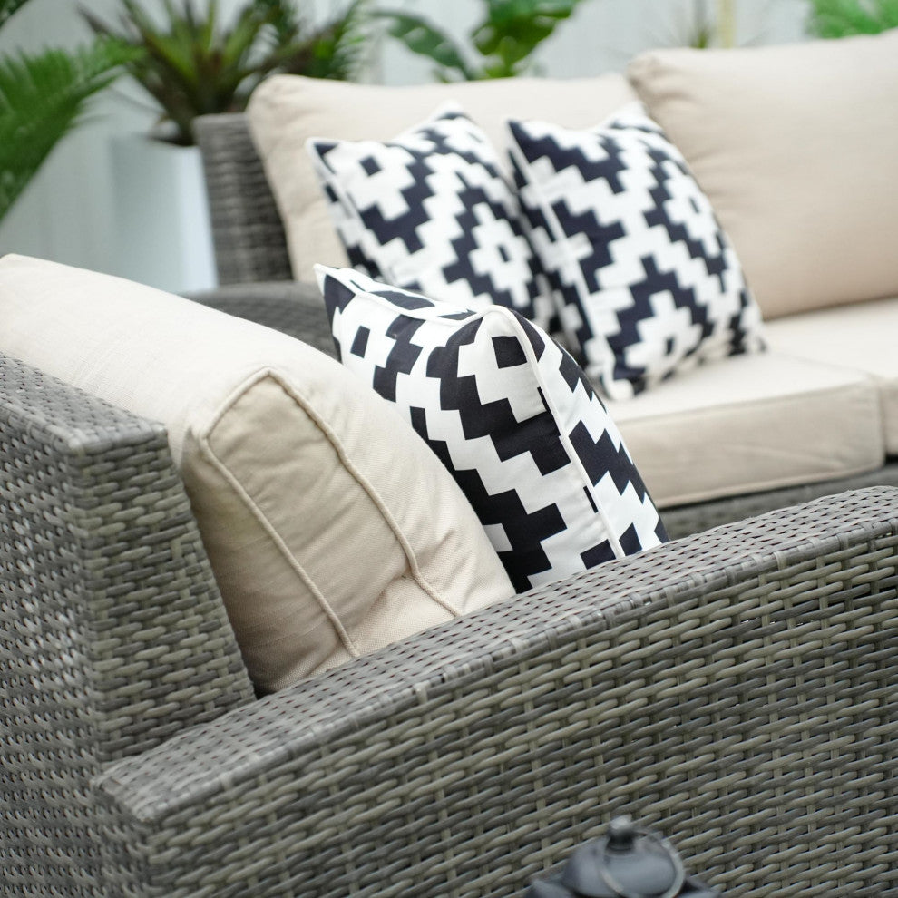 5-Piece Patio Wicker Cozy Conversation Seating Set, Grey Wicker