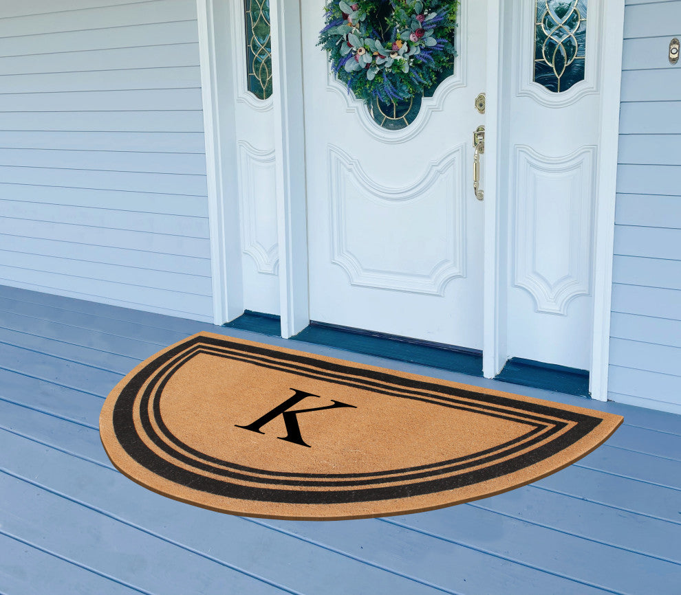 A1HC Natural Coir Flock Monogrammed Door Mat for Front Door, 30x60, K