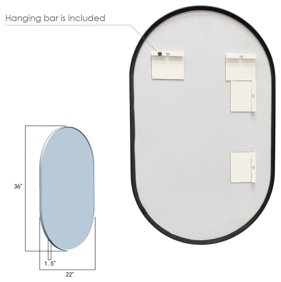 Ispra 36" Oval Bathroom/Vanity Aluminum Framed Wall Mirror, Matt Black