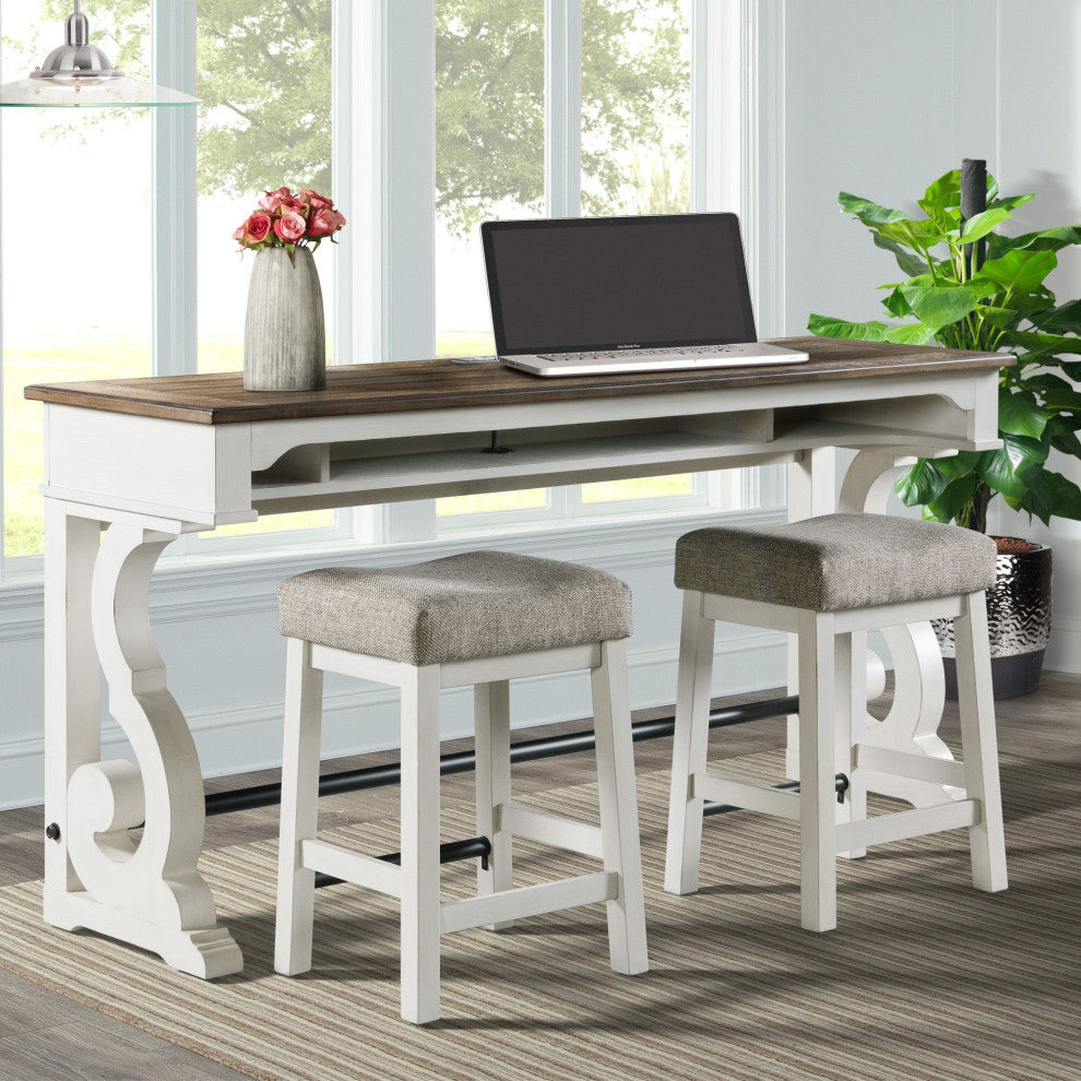 Drake Upholstered Backless Bar Stool, Rustic White and French Oak, Set of 2