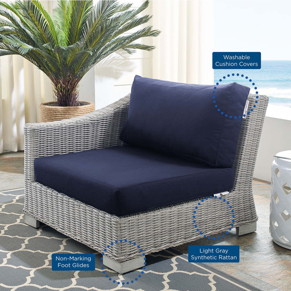 Lounge Chair, Sunbrella, Rattan, Wicker, Gray Blue Navy, Modern, Outdoor