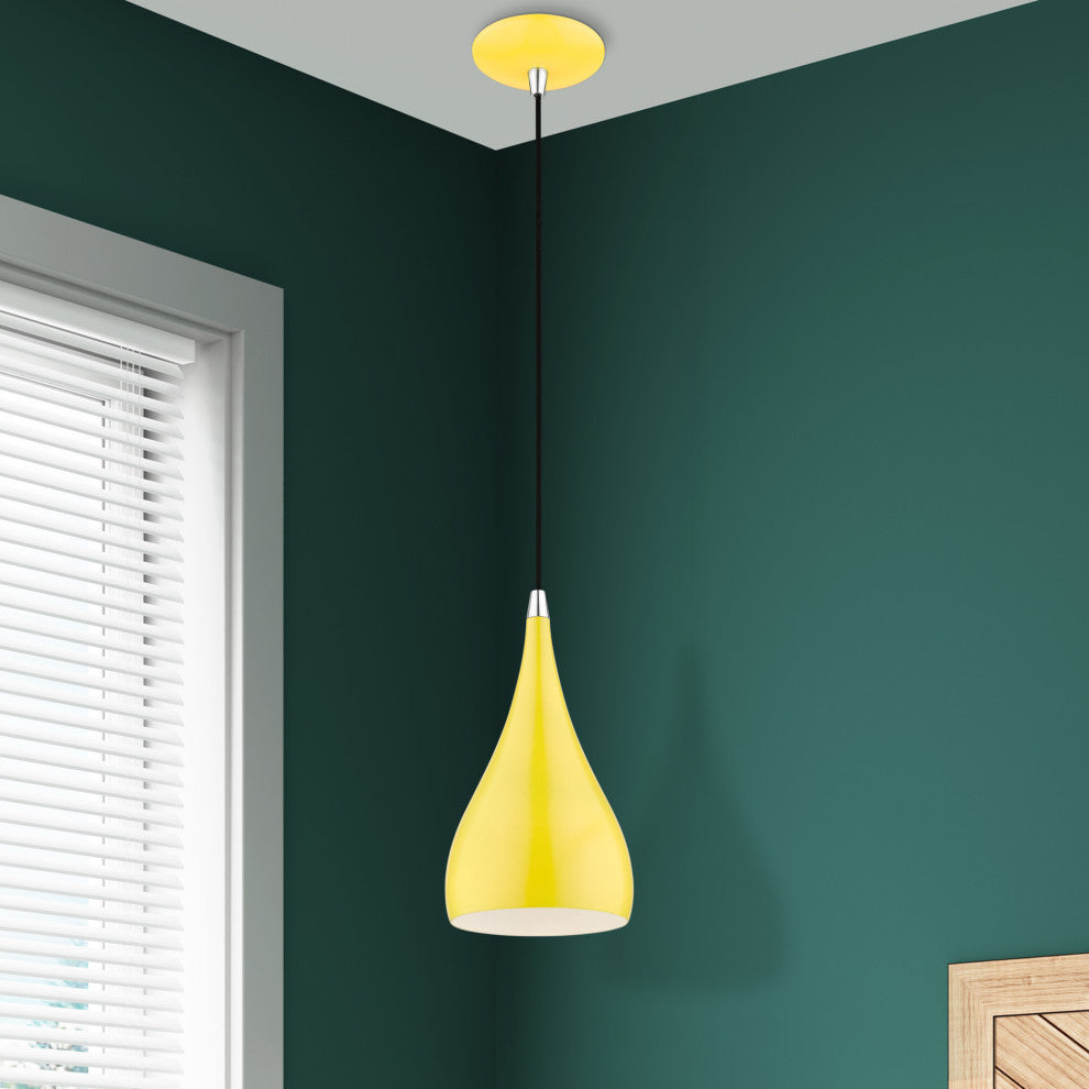 Amador 1 Light Shiny Yellow With Polished Chrome Accents Mini Pendant